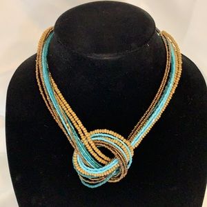 Western/Boho Turquoise & Brown Beaded Knot Necklace -NWOT
